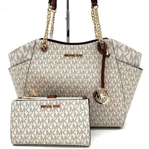 Michael Kors Large Jet Set Travel Chain Shoulder Bag & Double Zip Wallet Vanilla